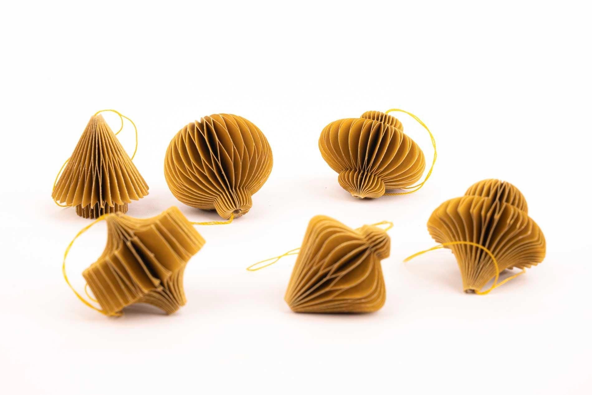 Hanging Paper Ornaments - Set 6 Pcs - 4,5 Cm - Christmas Honeycomb Baubles - Purple - Green - Olive - Christmas Tree Decorations