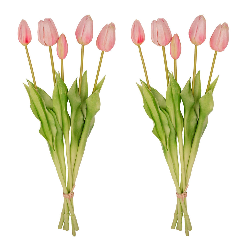 Tulip Bouquet – 10 Pieces – Mixed Colours – ‘Real Touch’ Artificial Tulips – 42 Cm (White/Green)
