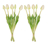 Tulip Bouquet – 10 Pieces – Mixed Colours – ‘Real Touch’ Artificial Tulips – 42 Cm (White/Green)