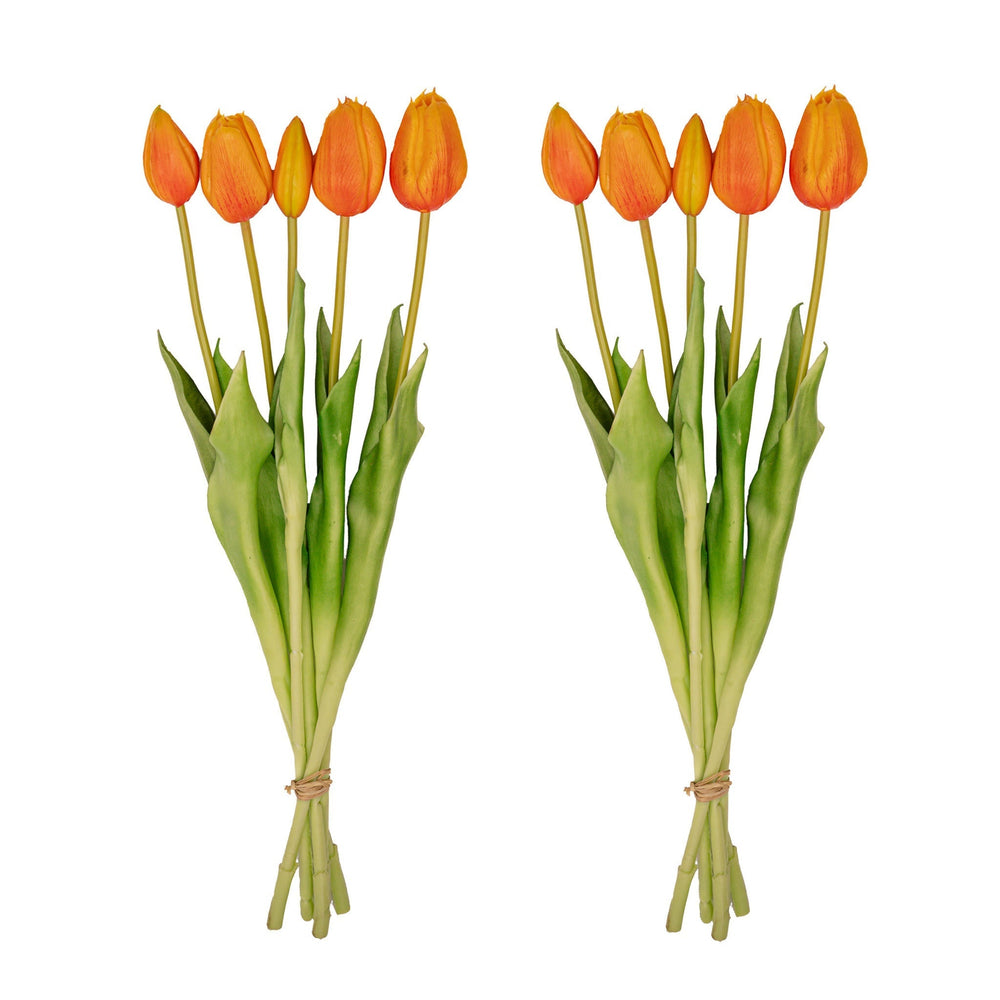 Tulip Bouquet – 10 Pieces – Mixed Colours – ‘Real Touch’ Artificial Tulips – 42 Cm (White/Green)