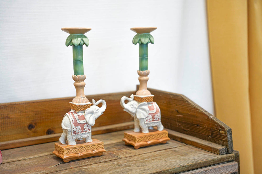 Candle Holder - Elephant Natural/Pink - Polyresin -  ↑ 34,5 Cm