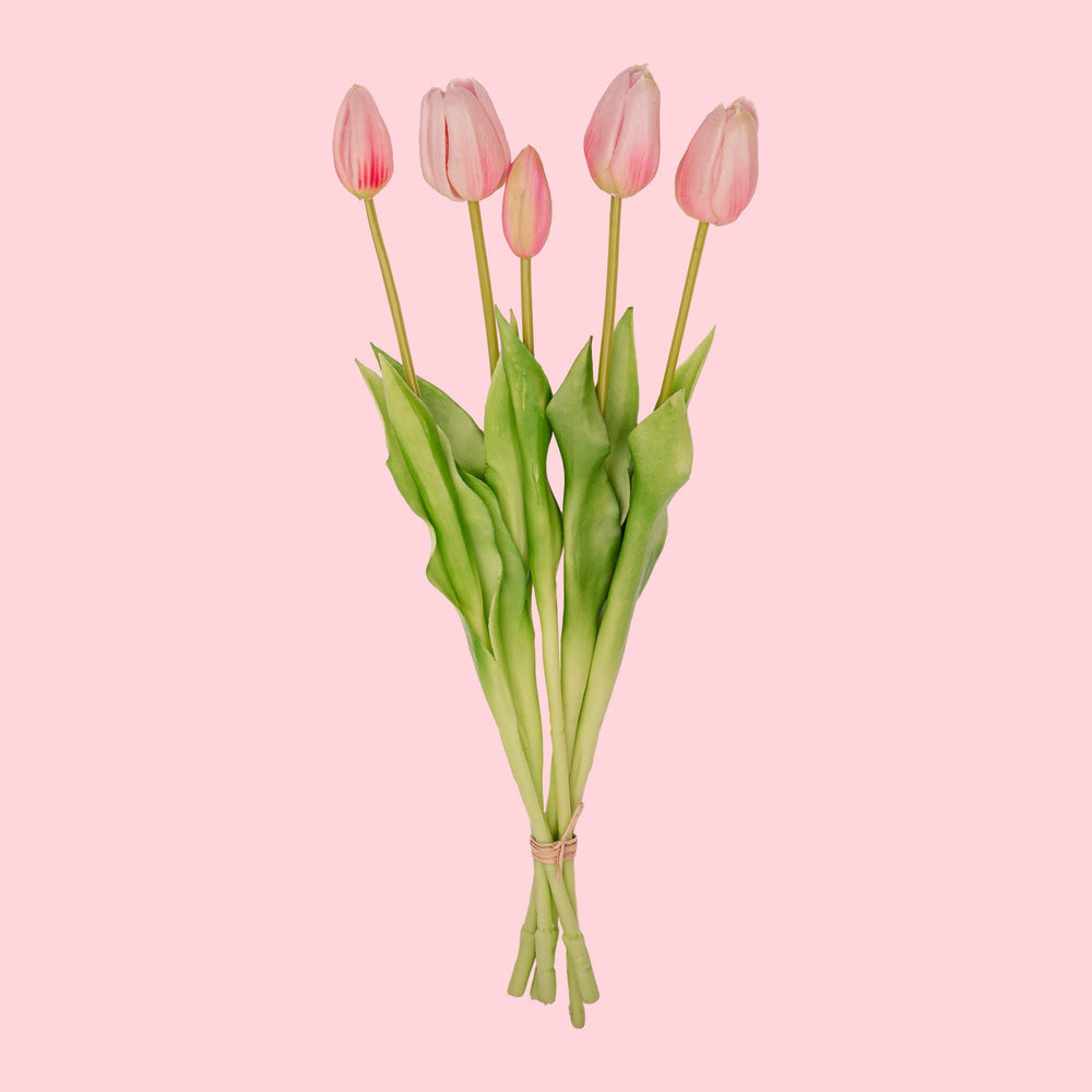Vase Strawberry Girl + 10X Real Touch Tulip Pink - Silk Artificial Tulips